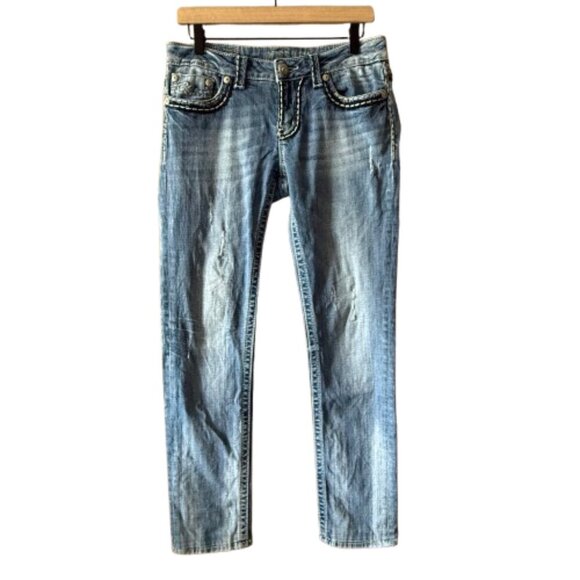 Women's 30 Miss Me Sunny Skinny Distressed Denim Jeans Low Rise Light Wash - Picture 1 of 12